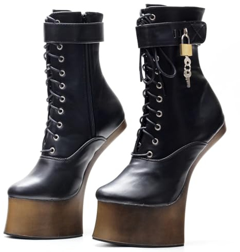 TIKENBST Ballet Heels AbschließBar High Heels Sexy Plateau Heelless Ballet Heels Extrem Superhohe Stiefeletten,Gold-46