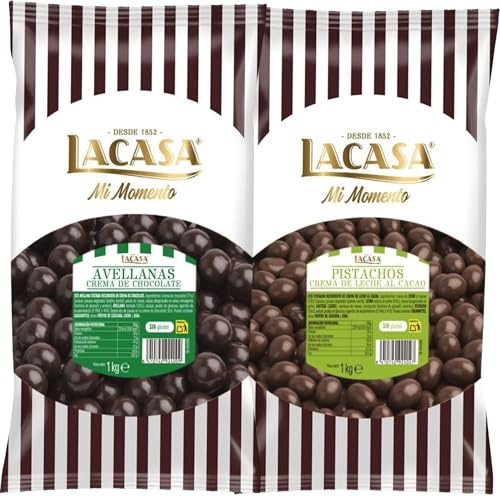 Lacasa Mi momento Pack 2 kg: deliciosas bolas de Avellana con chocolate Negro y Pistachos con chocolate Leche