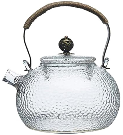 Alipis Tetera de Vidrio Grueso Texturizada Estilo Martillo, Resistente al Calor, Capacidad Grande, Apta para Estufa de Inducción, para Servir Té Hogar, Diseño Retro Asa Color Aleatorio