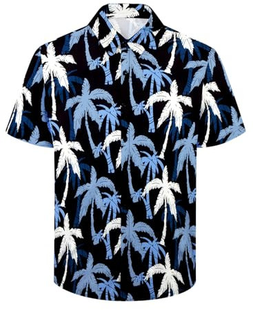 XiaoMoSha Mens Hawaiian Shirts Short Sleeve Wrinkle Free Button Down Summer Casual Shirt for Men Tropical Holiday Beach Funky Party Tops, BlackPalmTree, Medium
