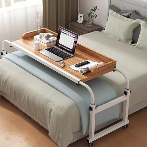 Verstellbarer Kingsize-Betttisch mit Rollen, Rolltisch, zum Essen, Spielen und Arbeiten, höhenverstellbar und längenverstellbar, für Einzel-/Doppelnutzung
