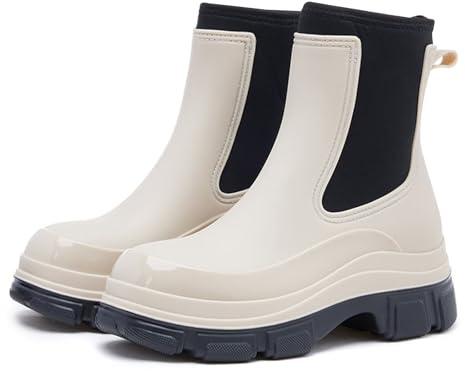 ZEPYFXIT Botas de Agua Mujer Impermeables Antideslizantes Botines de Lluvia para Invierno Cómodos (Beige 2407, 37 EU)