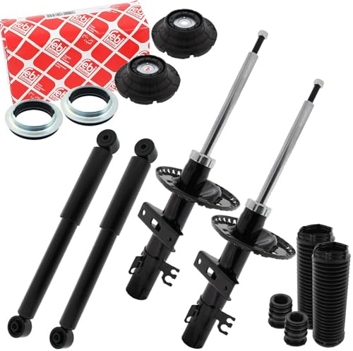 4 Gasdruck Stoßdämpfer + febi Domlager vorne + hinten | 65473343/V10-1027+63472329/V10-4253+33391+910136 für T5 Bus Transporter