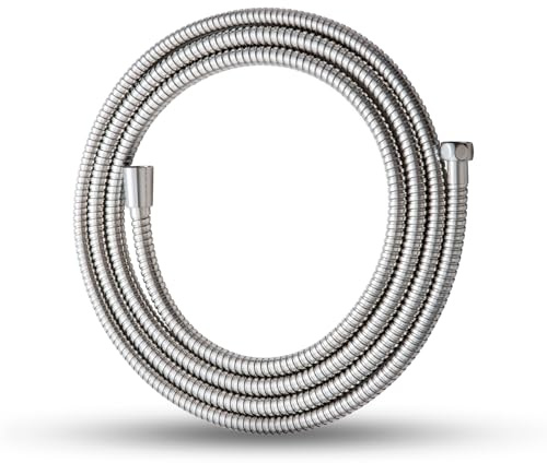 OFFO Flexible de Douche 3m, Tuyau Douche avec Protection Anti-Torsion, Flexible Douche en Acier Inoxydable, Universel G1/2, pour Robinetterie de Salle de Bains, Remplacement Tuyau de Douche, Argent