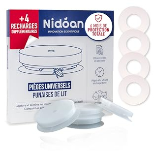 Pack Protection Universel 6 Mois Punaises de Lit Nidoan - Pièges Compatibles Lit & Meubles sans Pieds, sans Insecticide, Sécurisée pour Enfants et Animaux, Lot de 4