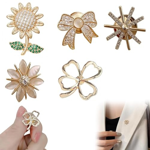 5 Piezas Elegante Set de Broches para Ropa Mujer, Imperdibles Fijos Anti-Exposición, Clips para Cárdigan, Broches para Vestidos de Novia, Accesorio Retro para Vestidos