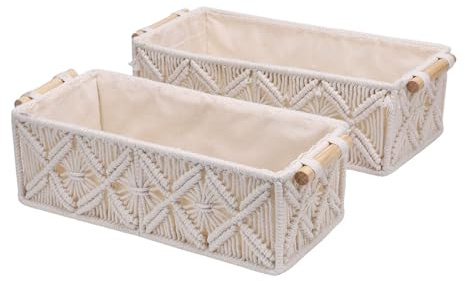Aramox Corbeille de Rangement en Corde de Coton Tissée Style Bohème avec Poignées pour Serviettes, Télécommande 2 Pièces pour Salle de Bain, Paniers de Transport de Salon
