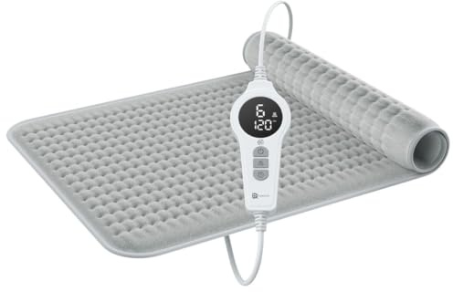 BR Bringer® Infrarot Heizkissen 90 x 50 cm 6 Heizstufen Grau | Weiches Flanell Wärmekissen von 25 bis 60 °C - mit LED Display, Abschaltautomatik und Überhitzungsschutz, maschinenwaschbar