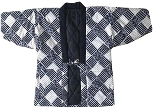 HiyyFloy Japan Style Wave Printed Warm Japanese Jackets Casual Open Front Coat Traditional Hanten Coat Fashion Quilted Coat
