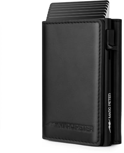 Marc Peter® Geldbörse Herren, Slim Wallet Geldbeutel mit Münzfach & RFID Schutz, Leder Portmonee, 8 Fächer für Kreditkarten, Kartenetui Herren - Schwarz Nappa