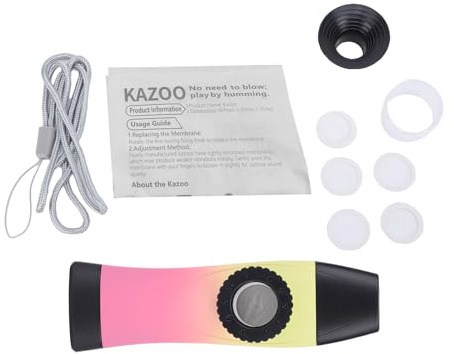 Drfeify Kazoo, Musikinstrument aus Metall mit Einstellbarem Klang, Einzigartiger Wellen-Akustikmembran, Ideal für Kinder und Erwachsene Zum Singen, für Partys und Reisen (rot und gelb)