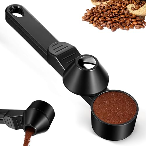 cobee Cuchara de café con embudo, cuchara medidora para cápsulas reutilizables de café molido en polvo (negro)