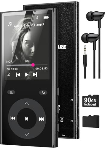 90GB MP3 Players with Bluetooth 5.3, MP3 Player with 2 TF Card Slots | 2.4 Color Screen, Touch Buttons, Music Player Built-in Speaker, HiFi Sound, Supports up to 256GB, Earphones Included