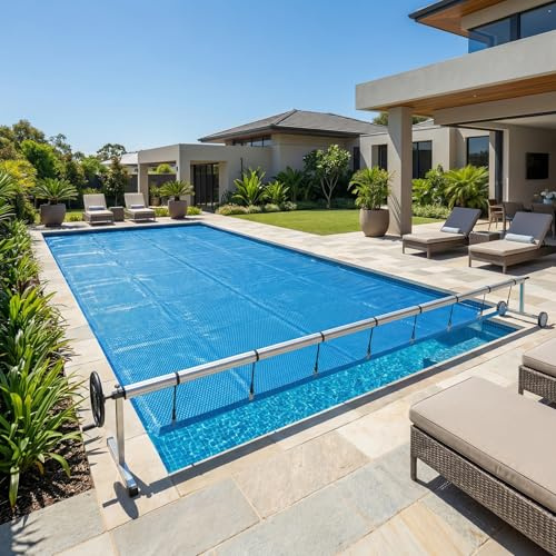 Suusolny Alu Poolabdeckung Aufrollsystem Mit Handkurbel & Rädern & 8 Clips,Verstellbar 3-5.7m für Poolrohre 7,6-8,1cm Mobiles Aufrollvorrichtung