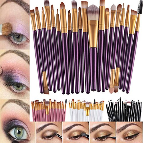 20 pz Spazzole di Trucco Kit Set Powder Foundation Ombretto Eyeliner Lip Brush NUOVO - (NERO + ORO)