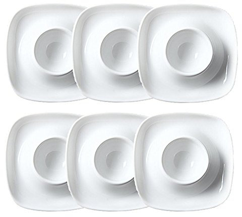 TAMUME Porcellana Bianca Set di Portauovo di 6 Porta Uova, Elegante 6 Pezzi Set da Colazione in Ceramica