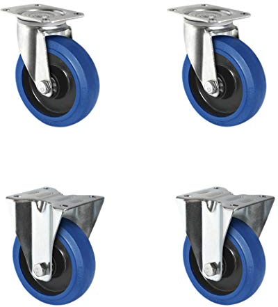 CASCOO SETSPFP125R4E1B34 Rollensatz 2 Lenkrollen, 2 Bockrollen, Polyamid, Elastik blau, Gummi, Durchmesser 125 mm, Kugellager, Transportrollen, Traglast 600 kg (4-er Pack)