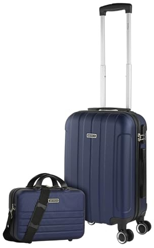 ITACA - Maleta de Cabina 55x40x20 - Maletas De Viaje Cabina Rígidas Trolley con 4 Ruedas Dobles para Avion Ligera Equipaje De Mano Candado de Combinación. Compatible Ryanair, Marino