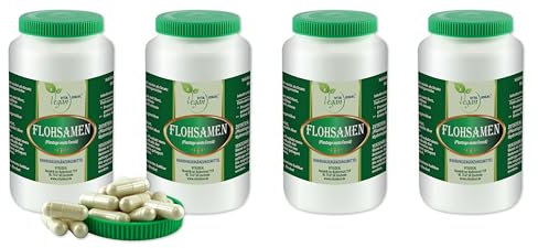 VITA IDEAL Vegan® FLOHSAMEN - Schalen 4x 360 KAPSELN - Plantago indica - Floh - Samen - Schalen - Tagesportion 1100mg FLOHSAMENSCHALEN reines Pulver. Naatürlich, pflanzlich & ohne Zusatzstoffe.