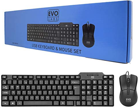 EVO LABS CM-500UK Wired Keyboard and Mouse Combo Set