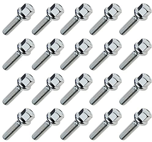 C CARBONADO 20x Radschrauben M12x1,5 45 mm Kugelbund SW17 Radbolzen | 20 Stück, M12x1,5, SW17, 45mm Schaftlänge, Kugelbund, für Alufelgen und Stahlfelgen