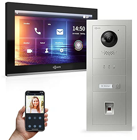 Goliath Hybrid | IP | Full-HD Video Türsprechanlage | App | 1-Fam | 2 x Full-Touchscreen 10 | Aluminium Unterputz Türstation | + Codeschloss | 180° Ultra-Weitwinkel | AV-IPS-547
