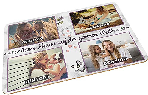 Platzset selbst gestalten mit 4 Fotos - Tischset Beste Mama der Welt - Platzdeckchen, Geschenk für Mama Geburtstag, Weihnachten - rutschfeste & abwischbare Unterlage Kork, 40x30 cm I Personalisiert