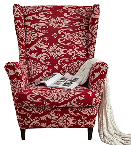 Wingback Chair Cover, Stretch Spandex Wing Chair Slipcovers 2 Piece, Wingback Armchair Sofa Slipcover Super Soft Fabric Furniture Protector with Elastic Bottom for Living Room Bedroom Hotel