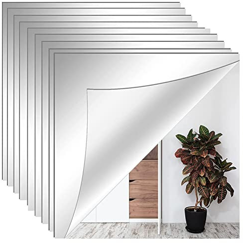 Toulifly Spiegelfliesen Spiegelkachel Fliesenspiegel Spiegel, 9 Stück Spiegel je 15x15cm Selbstklebende Flexibler Spiegel Nicht Glas DIY Acrylic Wanddekoration Dekospiegel Rahmenloser Wandspiegel