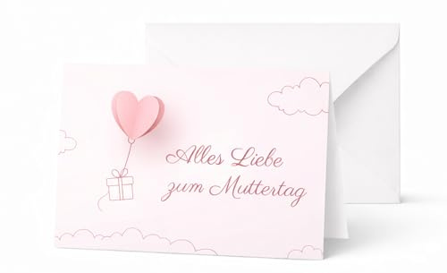 Friendly Fox Muttertag Karte, 1x Grußkarte zum Muttertag, DIN A6 Klappkarte mit Heißluftballon, beste Mama der Welt