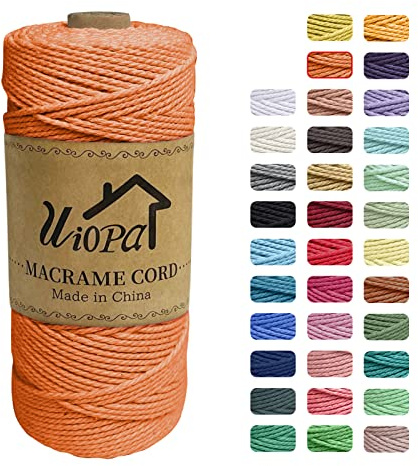 Uiopa Macrame Corda 2mm x 200m, Filo di Cotone 3 Strand Twisted, Filo Macrame Spago Colorato per Artigianato Fai da Te Piante da Appendere Acchiappasogni