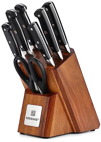 KEEMAKE 8tlg Messerblock mit Messer Messerset Küchenmesser Set - Messerblock Kochmesser Set Scharfes Küchenmesser Set mit Kochmesser Brotmesser Fleischmesser Kitchen Knives Set Küchenutensilien