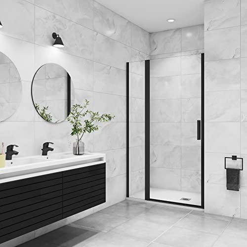 AICA porte de douche pivotante 130x200cm avec un élément fixe Profilé noir mat Porte de douche Hauteur 200cm en verre anticalcaire
