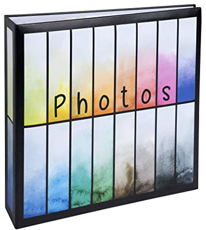 Exacompta - Réf. 62882E - Album photos à pochettes RAINBOW - 200 photos 10x15cm - 100 pages - format 22,5x22 cm - couverture en papier imprimé fond noir avec dégradé de couleurs - pelliculage brillant