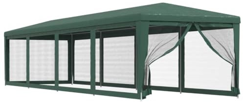 vidaXL Tente de Fête avec 10 Parois Latérales en Maille Belvédère Chapiteau Pavillon Tonnelle Tente de Réception Jardin Terrasse Vert 3x12 m PEHD
