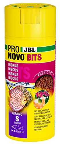 JBL PRONOVO bits Grano, alimento Principal para Discos y cíclidos de 3 a 10 cm, dosificador de Clic, gránulos para piensos para Peces, Talla S, 250 ml