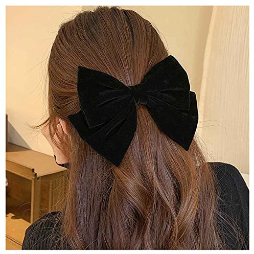 Inilbran Vintage Satinschleife Haarspangen Große Samtschleife Haarspangen Winterband Schleife Haarspange Haarspange Französische Schleife Haarspange Dekorativer Haarschmuck für Frauen(Schwarz 2)