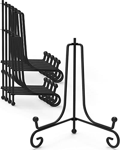 Iron Display Stand 10 Packs, 8 Inches Plate Stand Picture Stand Photo Stand for Display, Black Foldable Easel Stand Holder for Photo Frame, Artwork, Collection, Decorative Plate, Book, Office