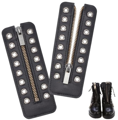 PandaHall Leather Lace-in Boot Zipper Inserts, 6.2 x 2.1 Inch 8 Metal Eyelets Zipper Boot Laces Black No Tie Shoe Laces for Adults Men Women Tieless Shoe Sneakers Laces Repair DIY