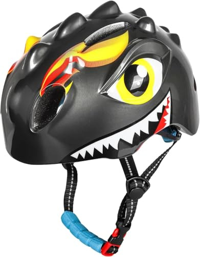Kinder Fahrradhelm mit LED Licht | Niedliche 3D Dinosaurier Sicherheit Helm für Mädchen, Jungen 3-8 Jahre | Verstellbarer Atmungsaktive Kinderhelm für Fahrrad, Skateboard, Scooter, Skaten