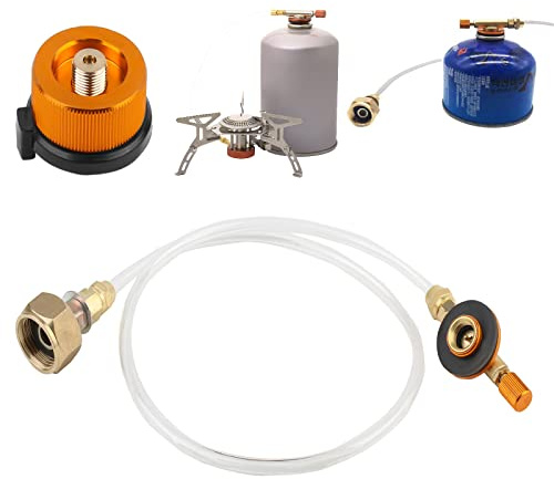 Gaskartuschen Adapter Camping Gasherd Adapter: Gasschlauch Gasflaschenadapter Gasherd Adapter Konverteranschluss aus Kupfer, Kompatibel Flachbehälter und Langem für Gas-kartusche Camping Gasgrill