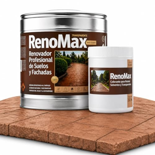Renomax - Resina Hormigon Impreso y Superficies Porosas Al Disolvente + Tinte Hormigon Impreso Color Cuero, 2L Cubre hasta 20m² | Repara y Protege Suelos,Fachadas | Fácil de Aplicar, Garantía 5 Años