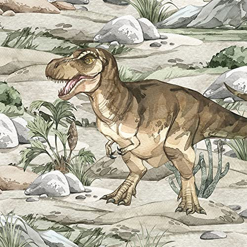 40x50cm Dino French Terry Stoff Panel zum Nähen für Jungen - Dinosaurier Sommersweat Stoffe für Kinder - Dinos Sweat Stoff Kinderstoff mit Tiere - Keine Meterware - Dinoland