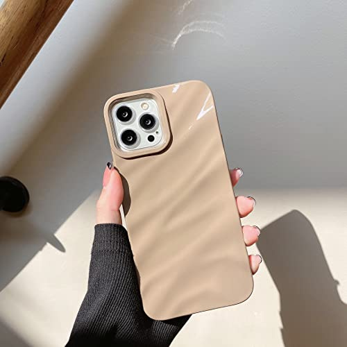 QLTYPRI Niedliche Hülle für iPhone 13/iPhone 14, 3D Wellenform Silikon Handyhülle für Frauen Mädchen Weiche Silikon Bumper Schutzhülle Stoßfest Case für iPhone 13/14 - Braun