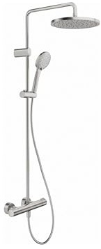 Duravit Shower System, Water-Saving Shower System, Shower Head with 3 Spray Types (Rain, Intense Rain, Soft Rain), Shower Head Angle Adjustable, Shower Set Easy to Clean, Brushed Stainless Steel