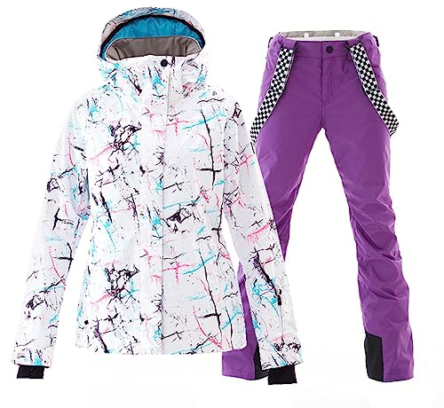 ALSOGO Damen Skianzug Schneeanzug Winddicht Wasserdicht Skifahren Snowboardjacke Trägerhose Set Zum Skifahren Snowboarden Klettern