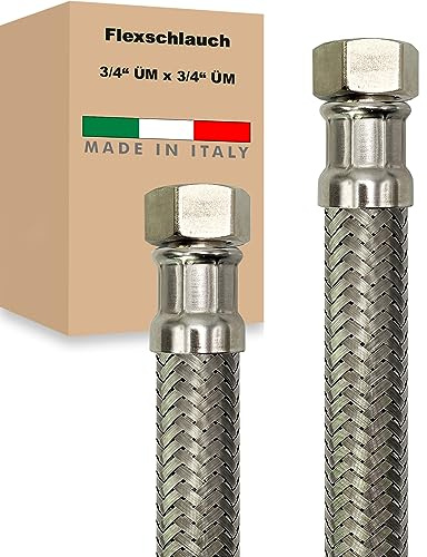 Flexschlauch ÜM x ÜM Edelstahl Panzerschlauch Anschlußschlauch Sanitär Armaturenschlauch Hauswasserwerk Made in Italy (3/4 x 3/4 - 300 mm)