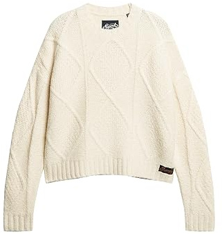 Superdry Damen Grobstrickpullover mit Zopfmuster Kokosnussmilch Weiß 38