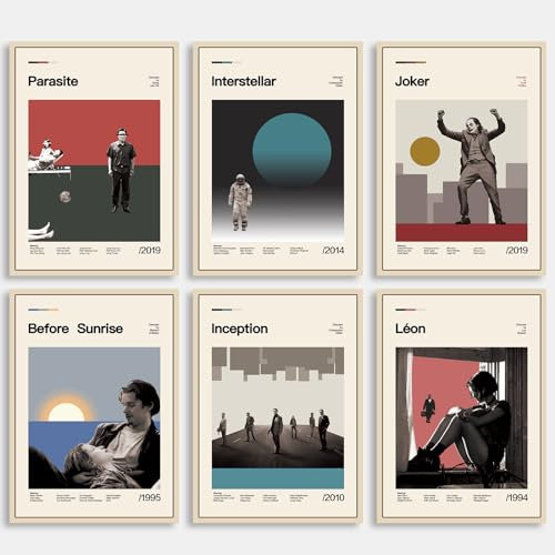 DECORRECOR Set di 6 poster cinematografici su tela, senza cornice, formato A4, poster classici vintage per decorazione da parete (DR-MP-4)