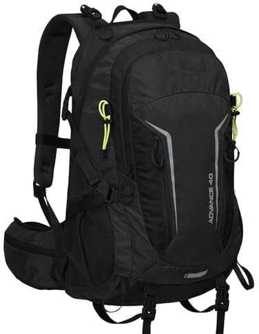 CEIEVER Wanderrucksack 40L, Wanderrucksack Herren Damen mit Regenhülle Wasserdichter Rucksack mit Rückenbelüftung und Netzrücken Trekkingrucksack für Radfahren,Bergsteigen und Reisen Sport (Schwarz)